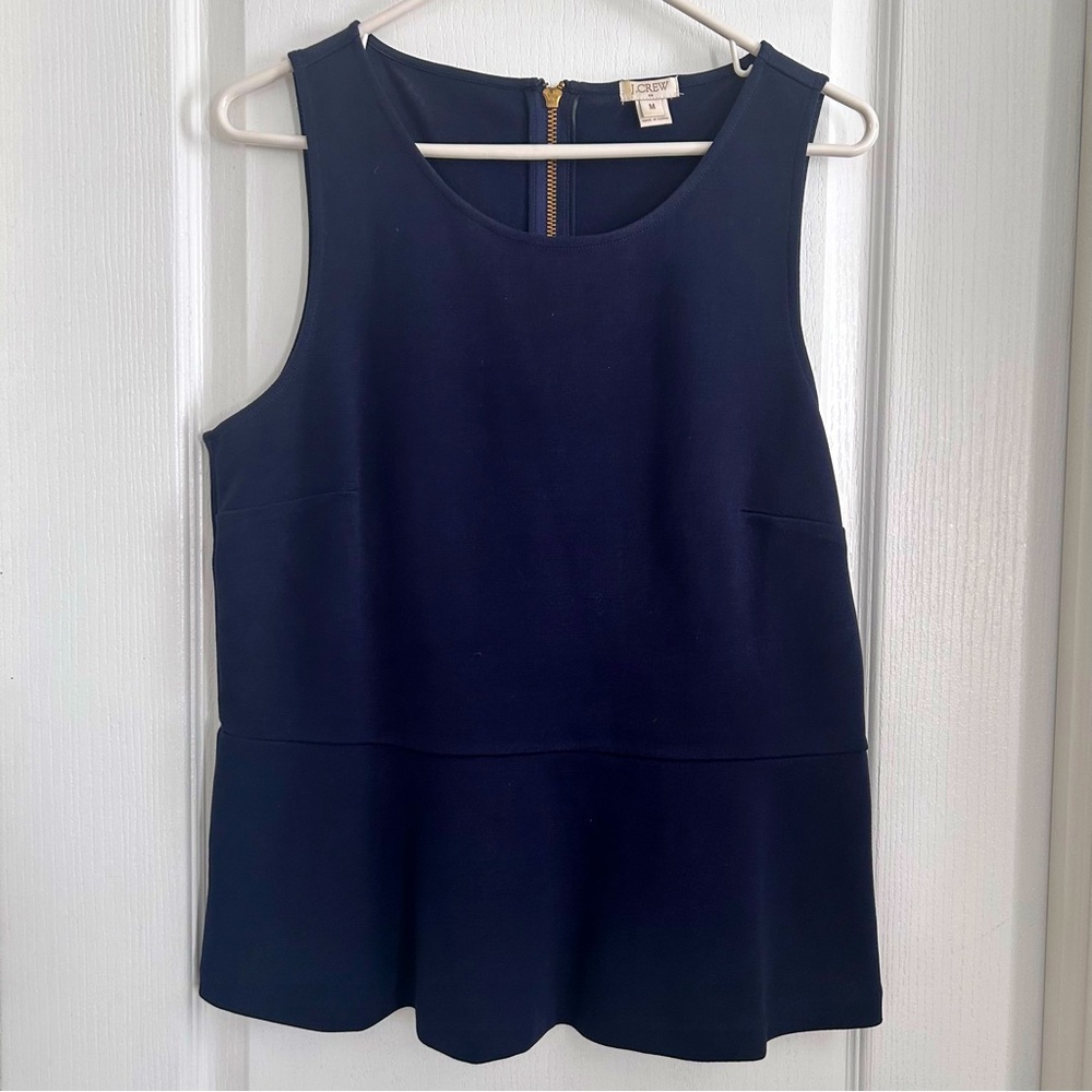 J Crew Navy Blue Peplum Top Size Medium